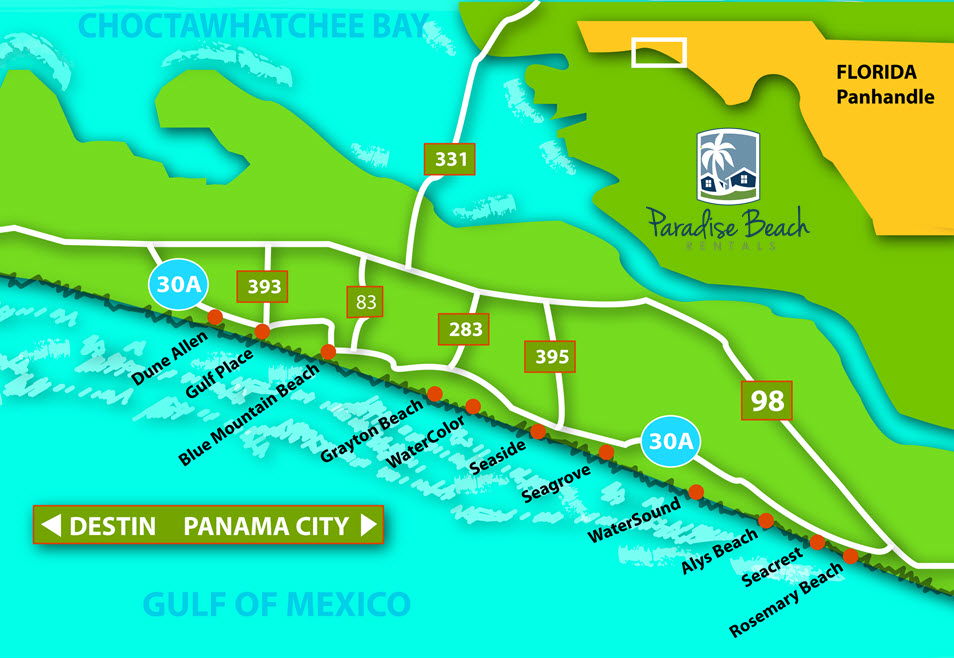 30A Map Paradise Beach Rentals
