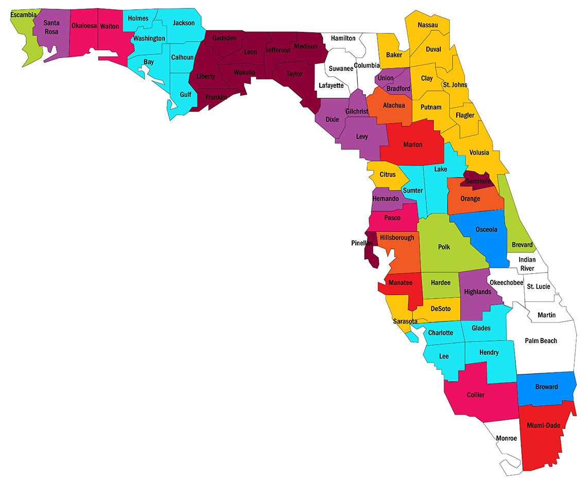 County Coverage Map The Florida Network Of Children s 