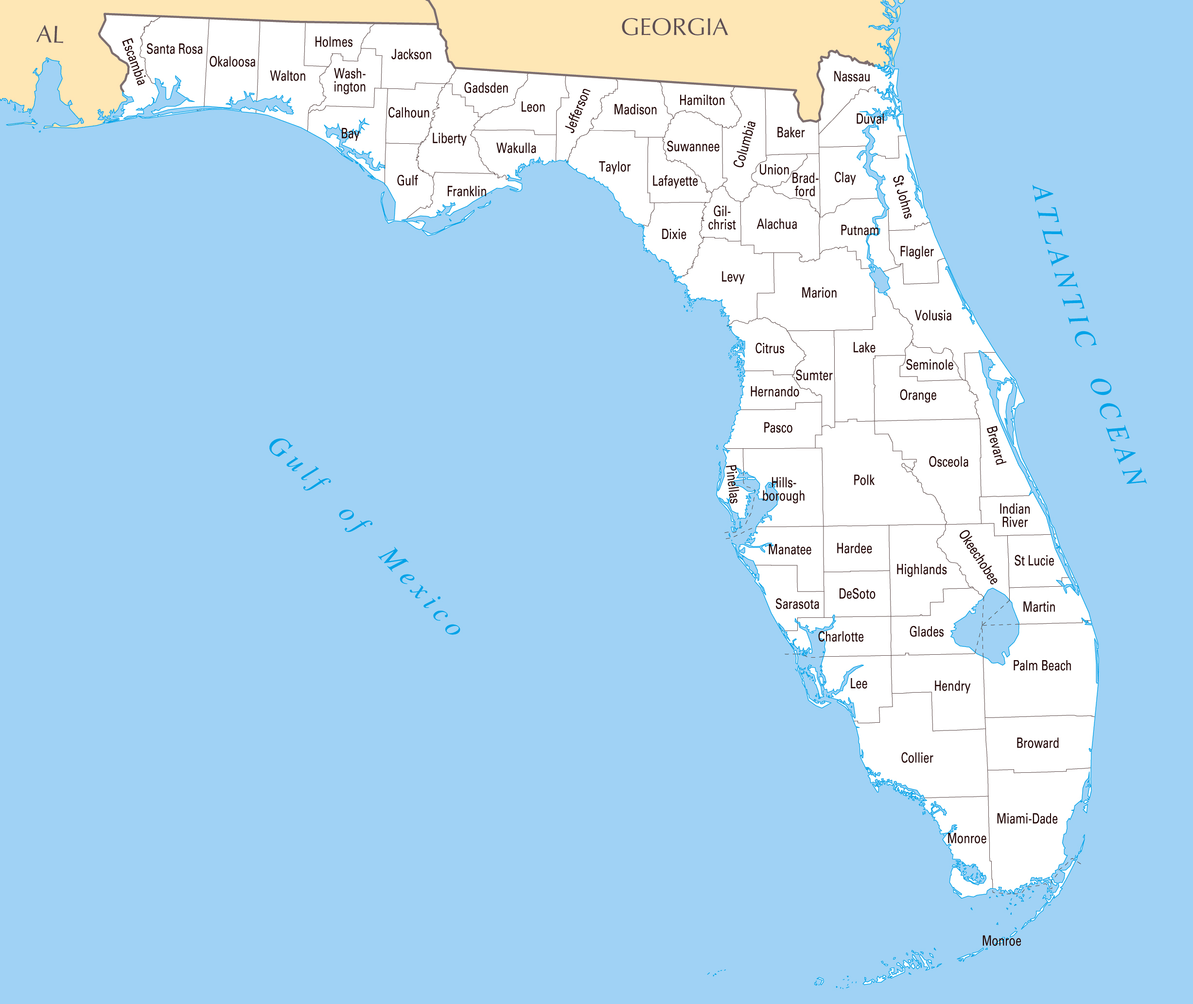 Detailed Administrative Map Of Florida State Florida 