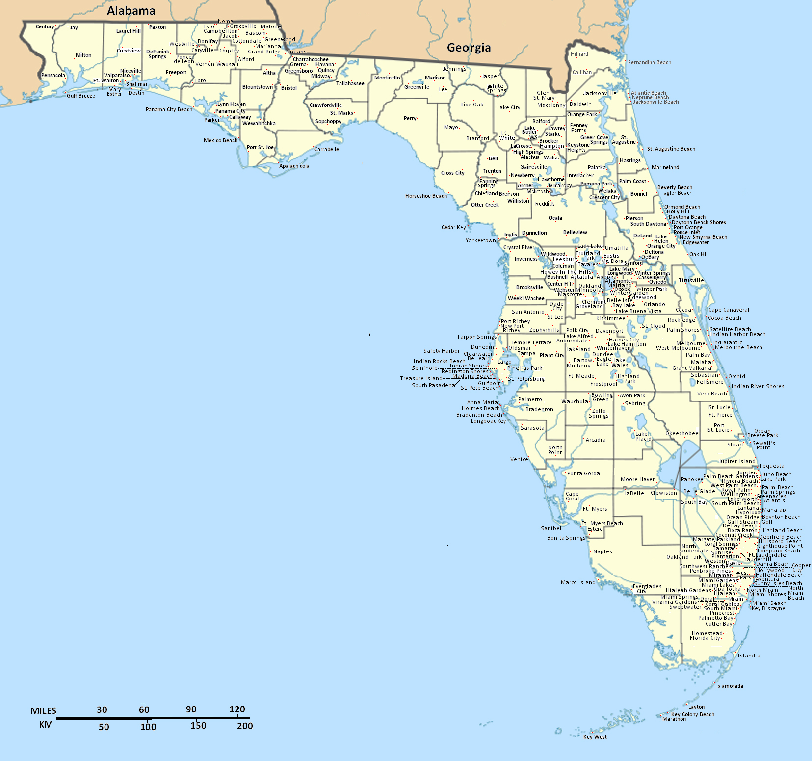 Detailed Florida State Map With Cities Florida State 