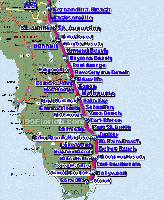 Interstate 95 Florida Map Florida East Coast Florida 