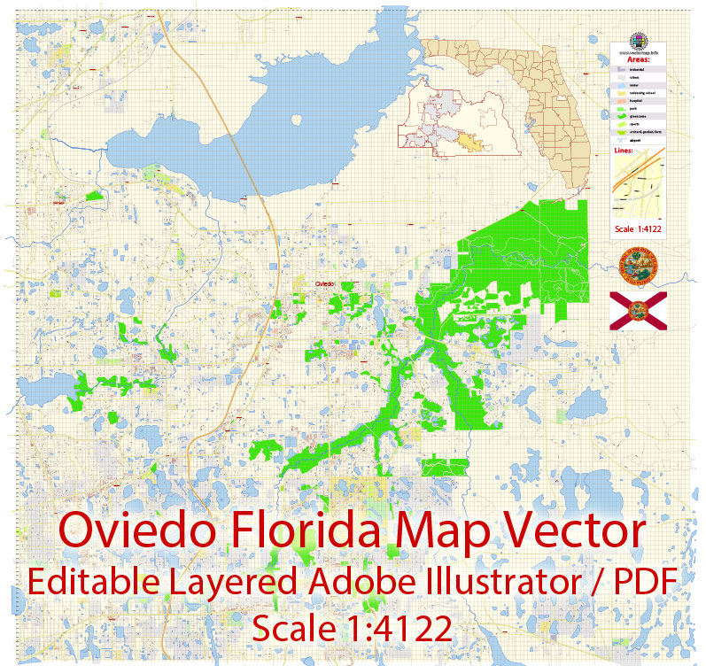 Oviedo Map Vector Exact City Plan Florida Detailed Street 