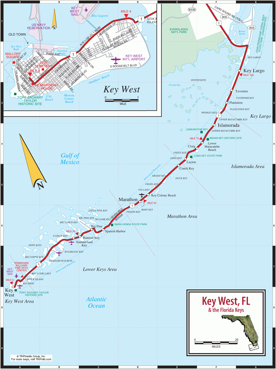 TRIPinfo Key West Florida Keys Road Map Florida 